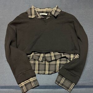 Zara Black Sweater with Plaid Accents